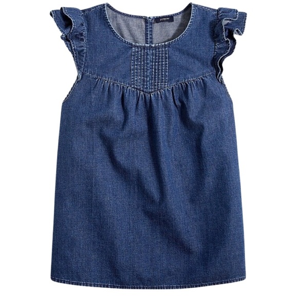 J. Crew Chambray Pleated Ruffle Sleeveless Top - Picture 4 of 7